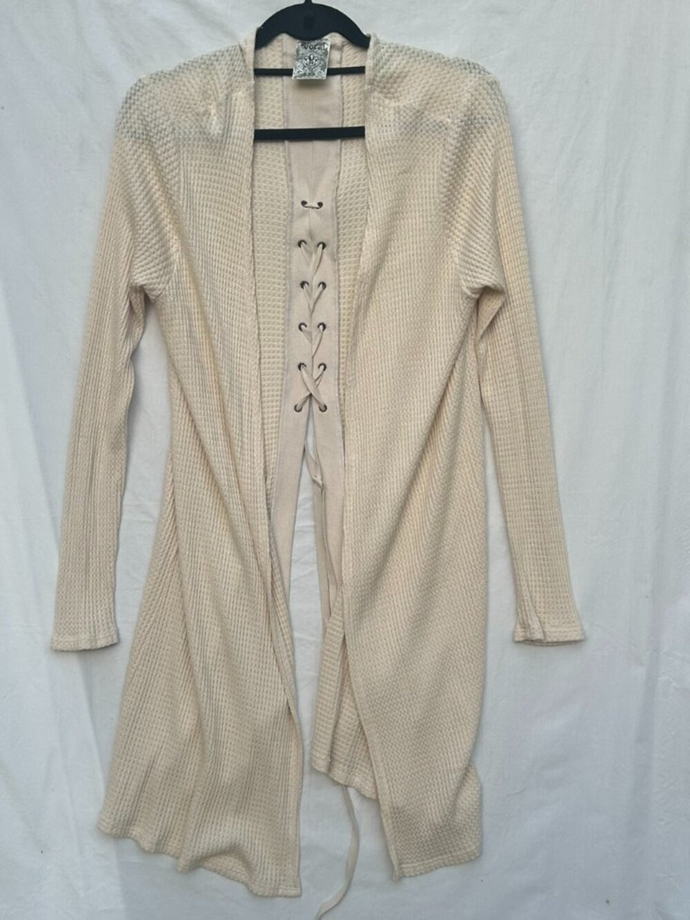 VOCAL USA Boho Open Front Cardigan Lace-Up Back Oatmeal XL